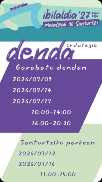 Aupa, koadrila! 📣 Hemen duzue gure dendaren ordutegia. Apuntatu data hauek jada! 🗓️✍️
✨ Garabatos dendan
📆 Egunak: Uztailak 9, 14 eta 17
⏰ Ordutegia: Goizez 10:00 - 14:00 eta arratsaldez 16:00 - 20:30
🌳 Santurtziko parkean
📆 Egunak: Uztailak 12 eta 16
⏰ Ordutegia: 11:00 - 15:00
Ibilaldirako motorrak berotzen joateko zain izango gaituzue! 🛍️🎉 
Aupa, koadrila! 📣 Aquí tenéis los días y horarios en los que estará abierta nuestra tienda para que no os quedéis sin nada. ¡Tomad nota! 🗓️✍️
✨ En la tienda Garabatos
📆 Días: 9, 14 y 17 de julio
⏰ Horario: De mañana 10:00 - 14:00 y de tarde 16:00 - 20:30
🌳 En el parque de Santurtzi
📆 Días: 12 y 16 de julio
⏰ Horario: Continuado de 11:00 - 15:00
¡Os esperamos para ir calentando motores de cara al Ibilaldia! 🛍️🎉 
#Ibilaldia27 #Santurtzi #BaganBoga #Denda #Ordutegia Euskara